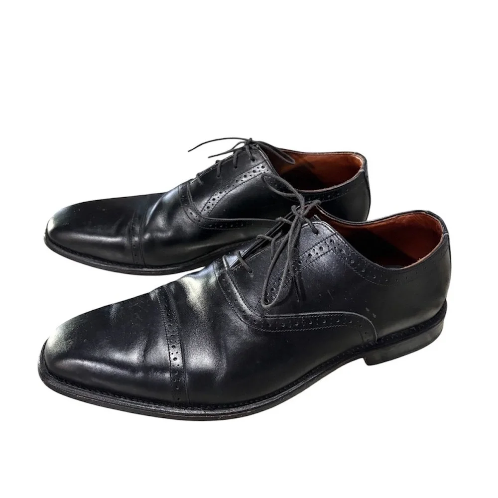 Allen Edmonds Evanston Oxford Mens 11 D Black Cap Toe Brogue Dress Shoes‎